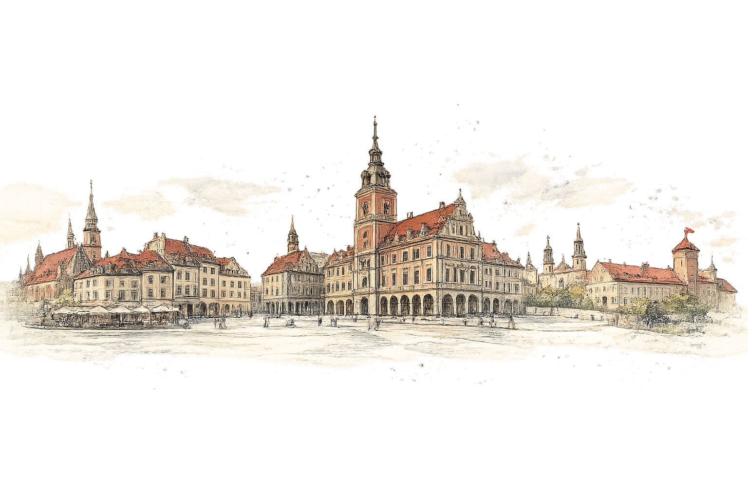 Panorama illustré d’une ville polonaise et de son environnement européen